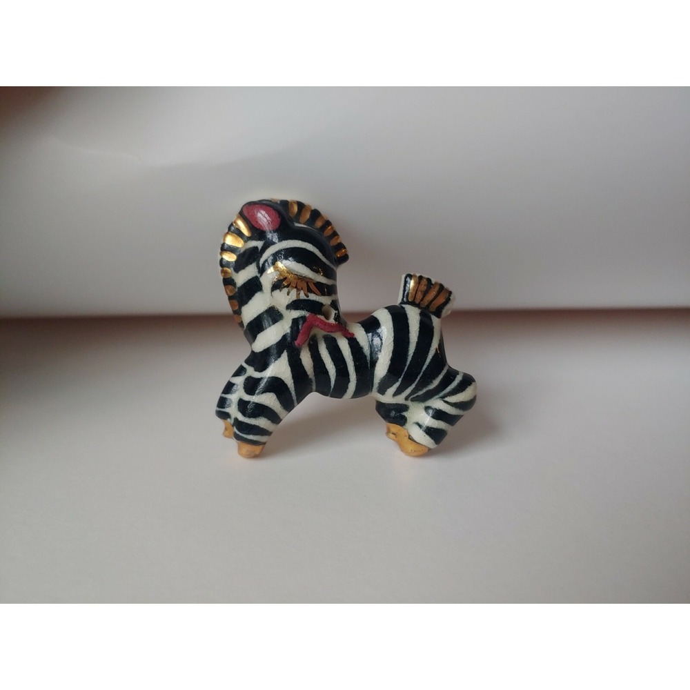 Vintage Copa‎ De Oro ceramic zebra pin brooch Zebe